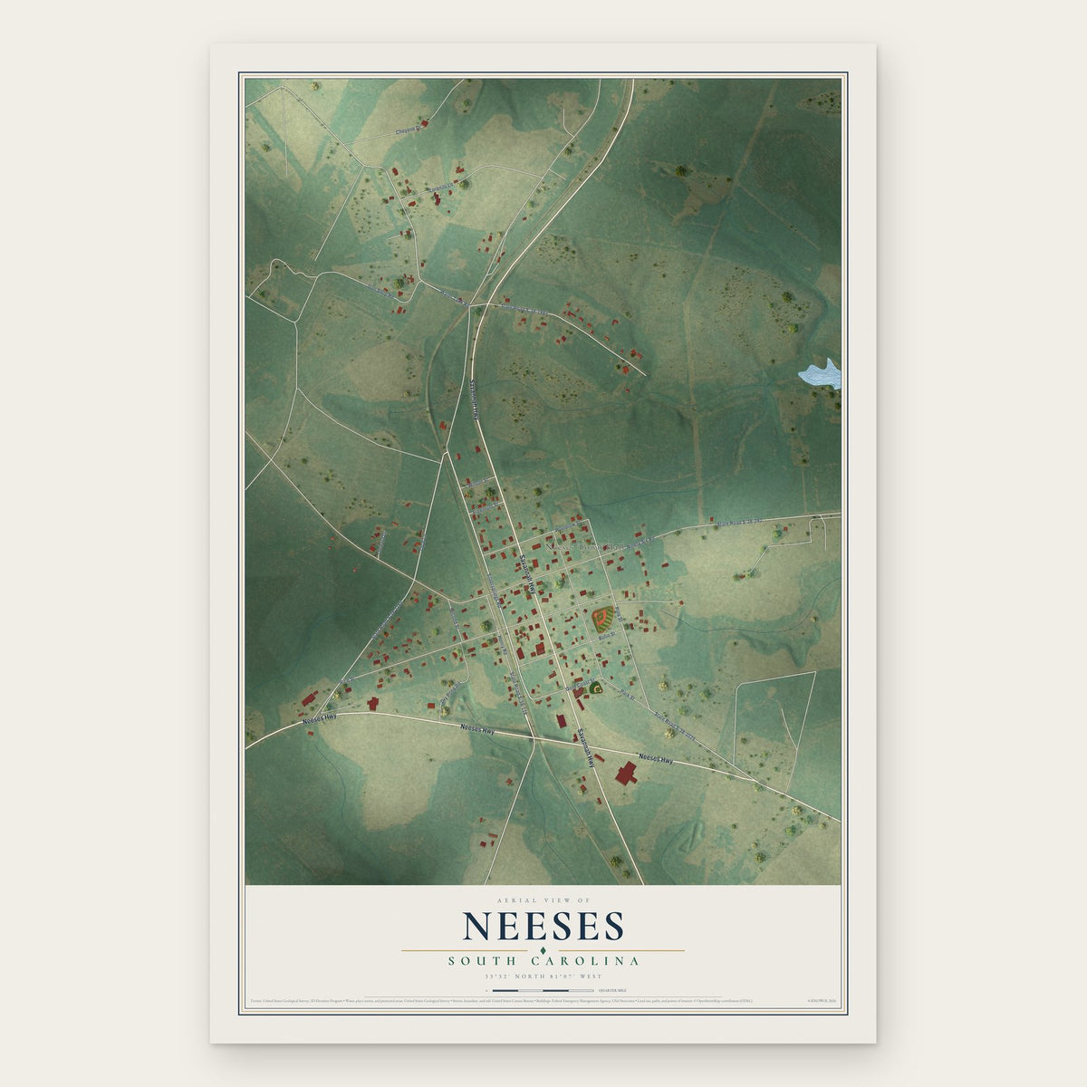 Neeses, South Carolina map print, the full design