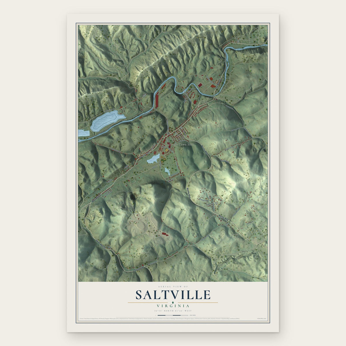 Saltville, Virginia map print, the full design