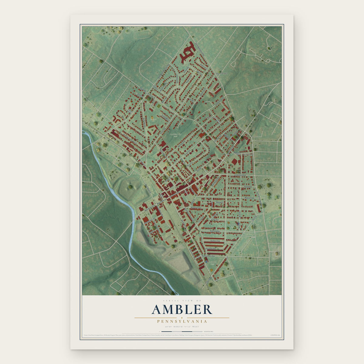Ambler, Pennsylvania map print, the full design