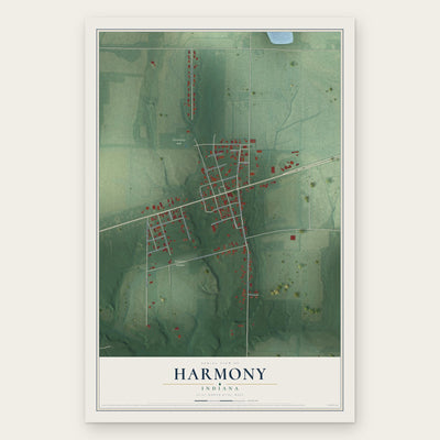 Harmony, Indiana map print, the full design