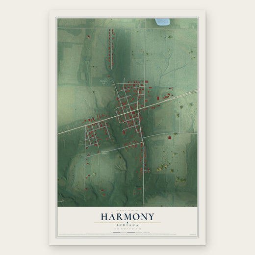 Harmony, Indiana map print, the full design