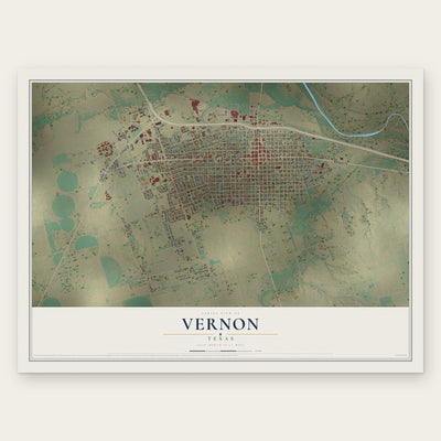 Vernon, Texas map print, the full design