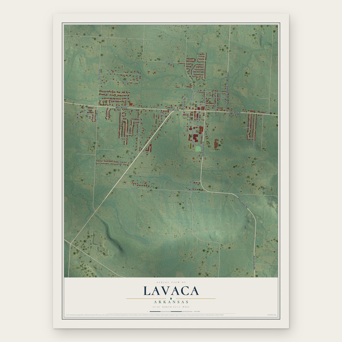Lavaca, Arkansas map print, the full design