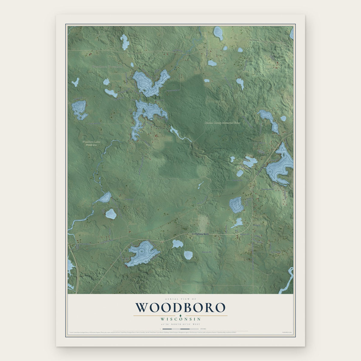 Woodboro, Wisconsin map print, the full design