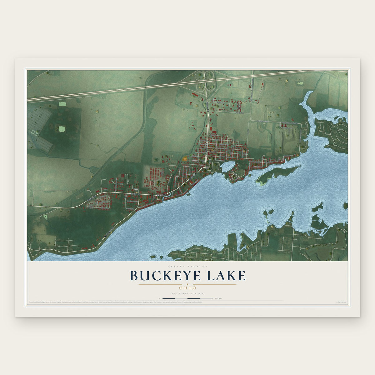 Buckeye Lake, Ohio map print, the full design