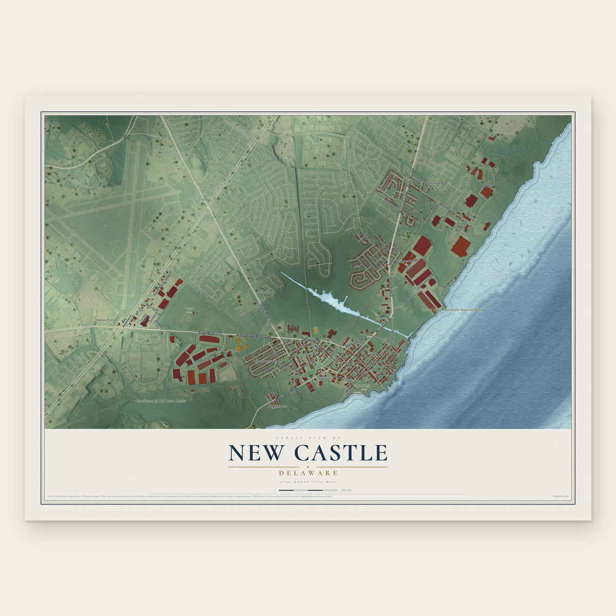 New Castle, Delaware map print, the full design