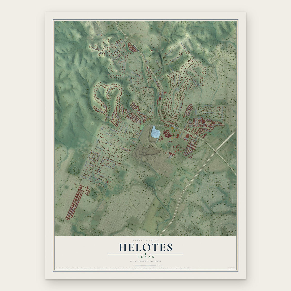 Helotes, Texas map print, the full design