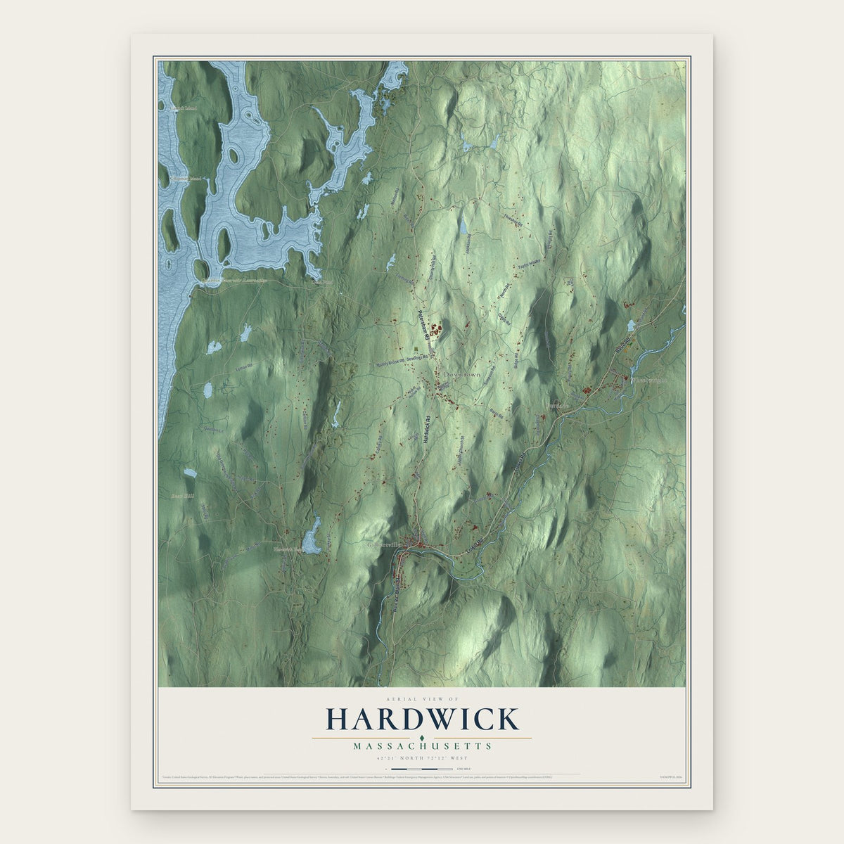 Hardwick, Massachusetts map print, the full design