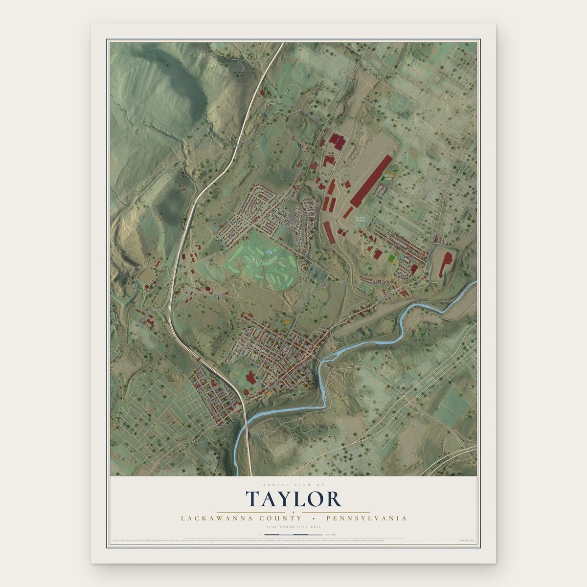 Taylor, Lackawanna County, Pennsylvania map print, the full design