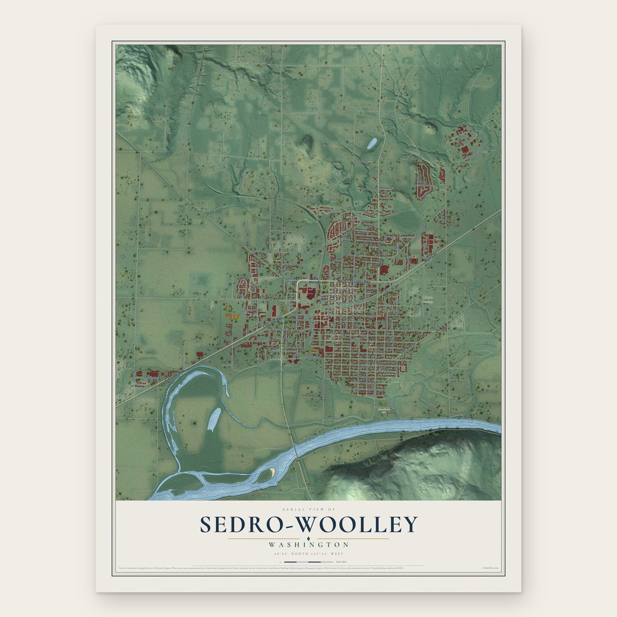 Sedro-Woolley, Washington map print, the full design