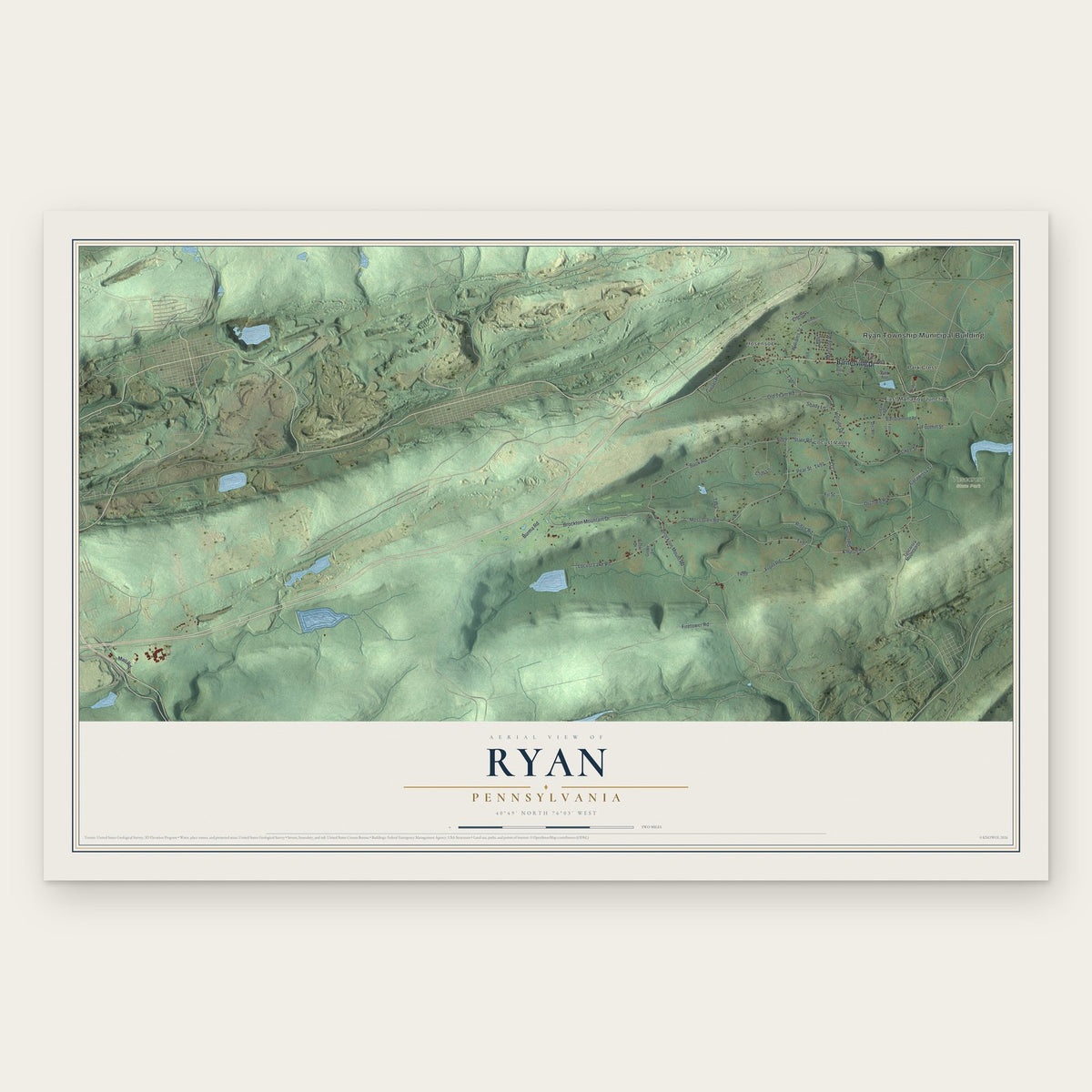 Ryan, Pennsylvania map print, the full design