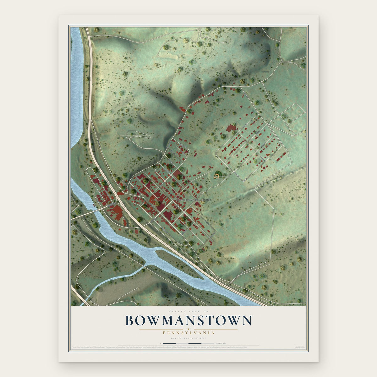 Bowmanstown, Pennsylvania map print, the full design