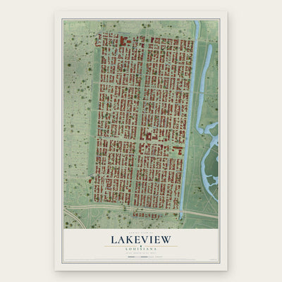 Lakeview, Louisiana map print, the full design