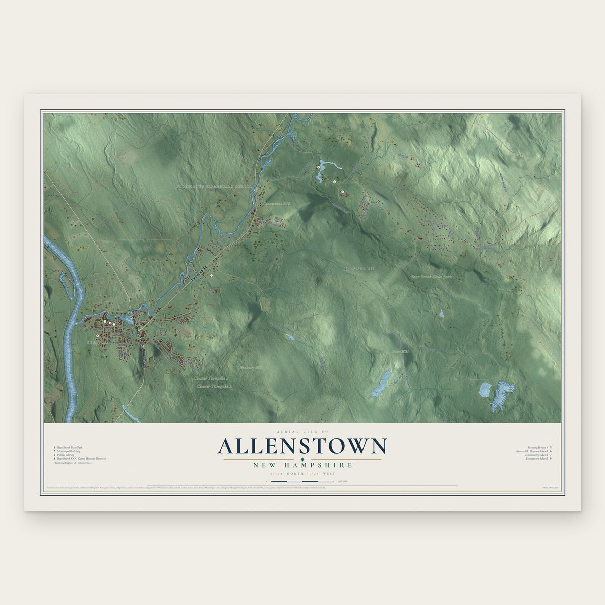 Allenstown, New Hampshire map print, the full design