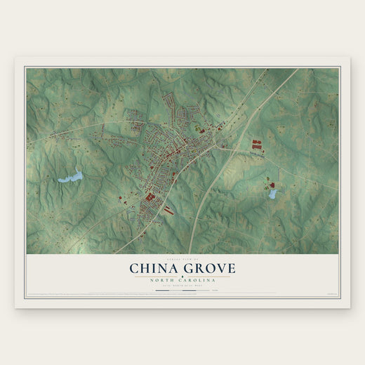 China Grove, North Carolina map print, the full design