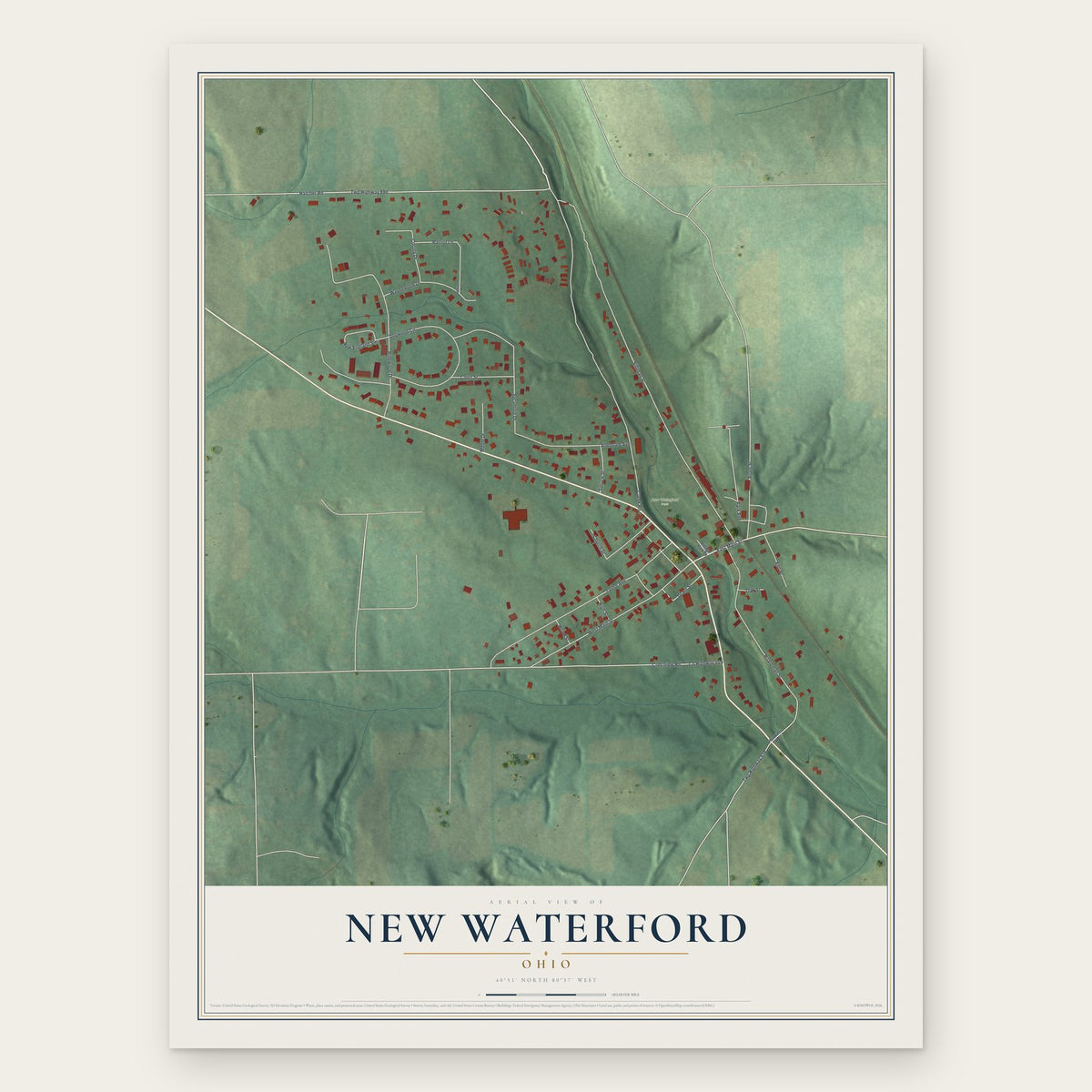 New Waterford, Ohio map print, the full design