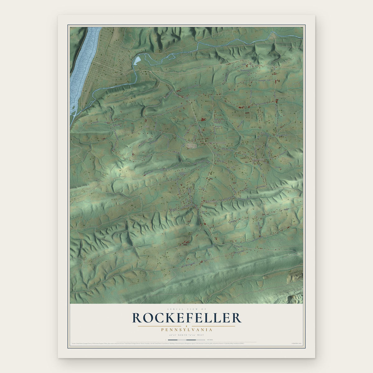 Rockefeller, Pennsylvania map print, the full design