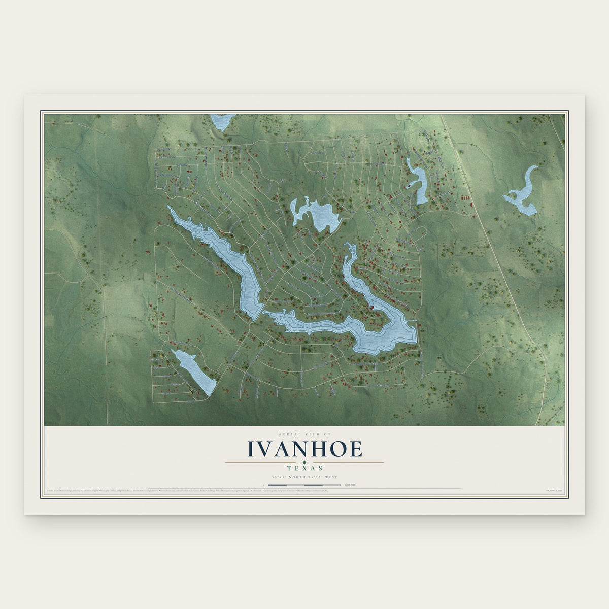 Ivanhoe, Texas map print, the full design