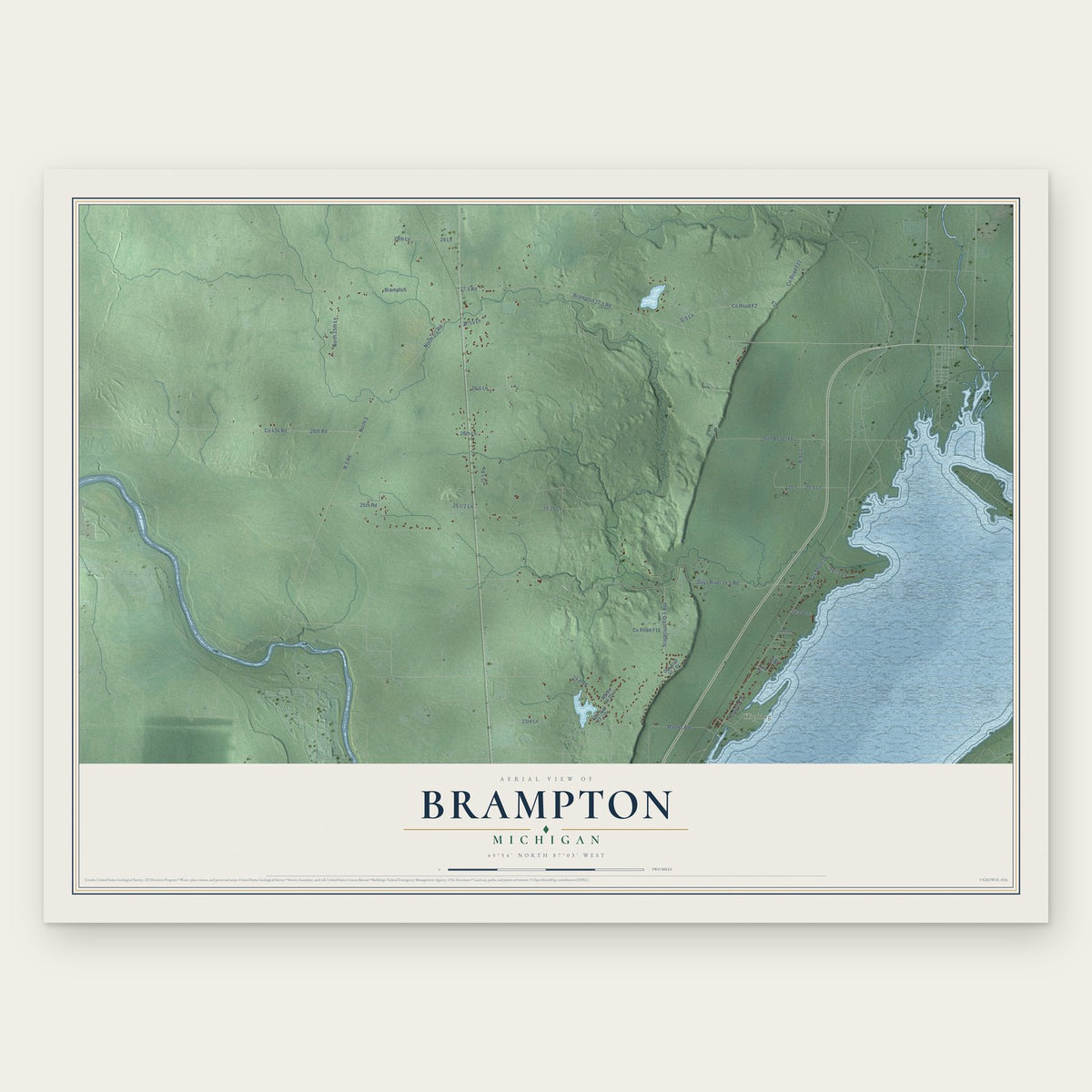 Brampton, Michigan map print, the full design