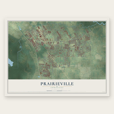 Prairieville, Louisiana map print, the full design