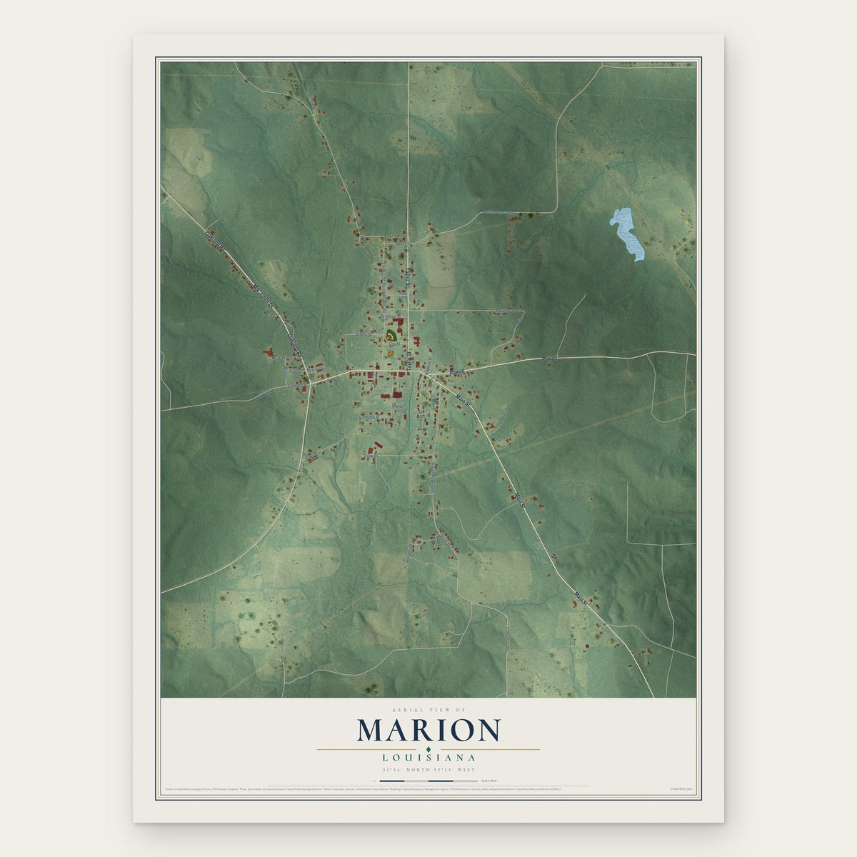 Marion, Louisiana map print, the full design