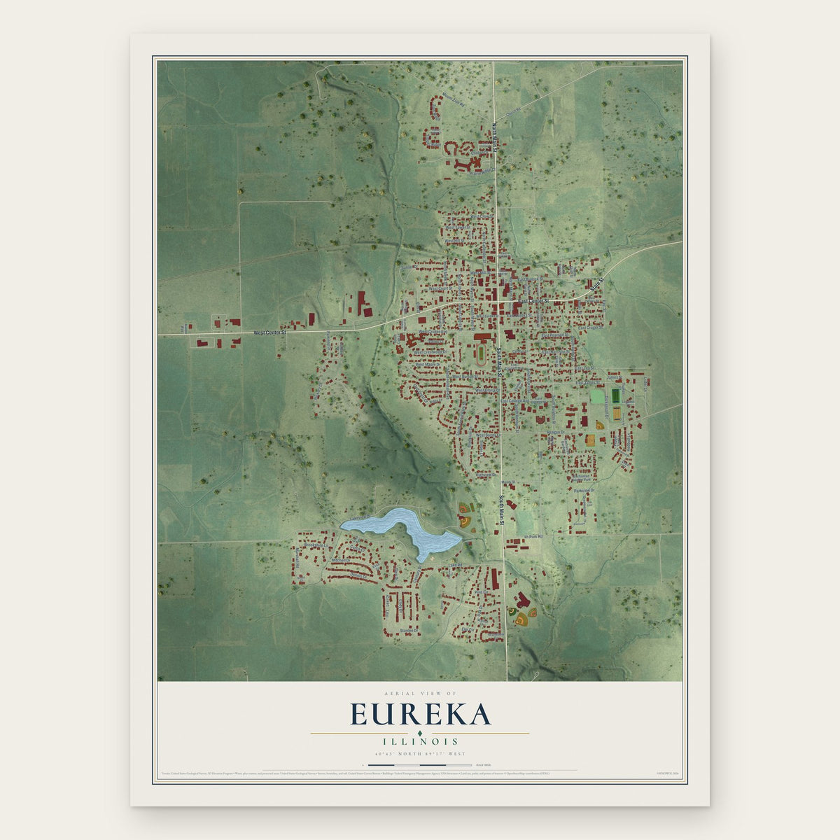 Eureka, Illinois map print, the full design