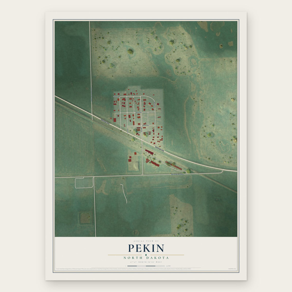 Pekin, North Dakota map print, the full design