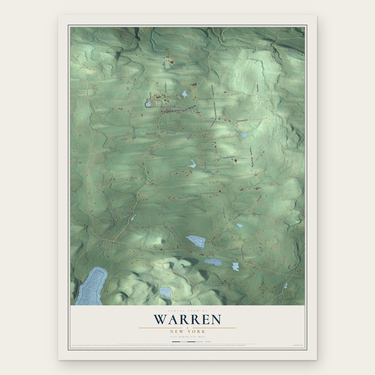 Warren, New York map print, the full design