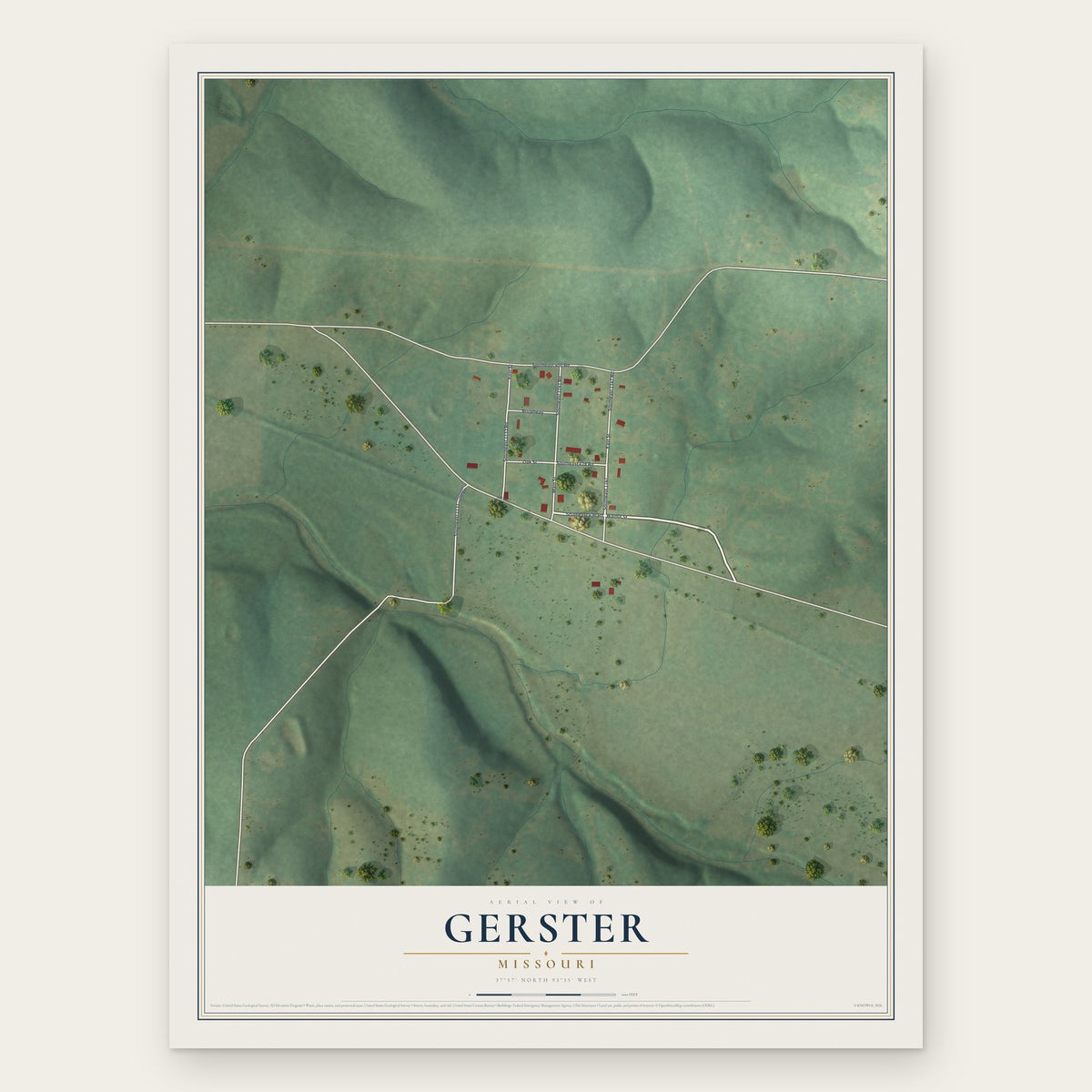 Gerster, Missouri map print, the full design