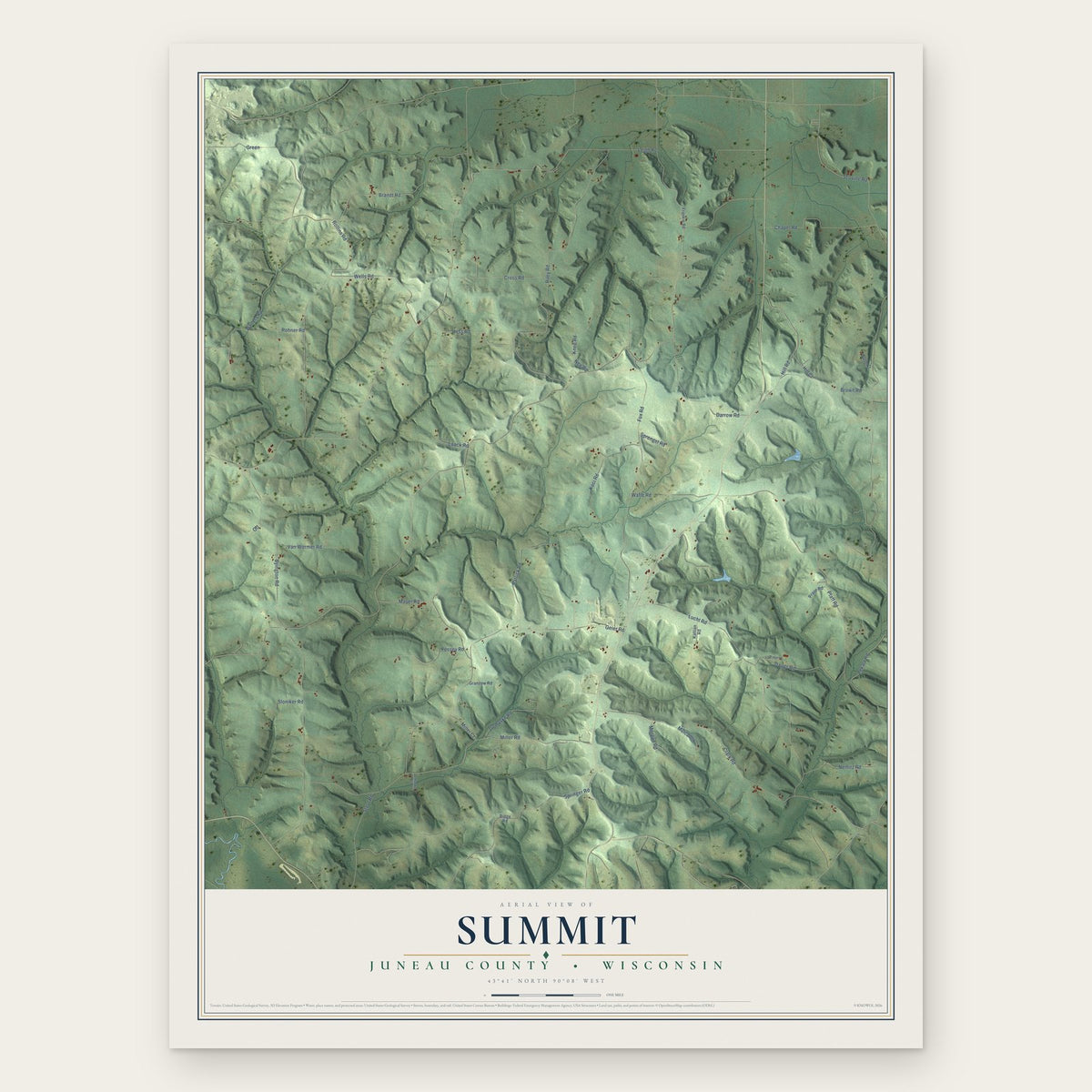 Summit, Juneau County, Wisconsin map print, the full design