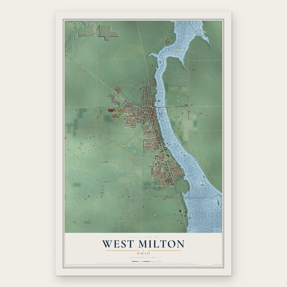 West Milton, Ohio map print, the full design