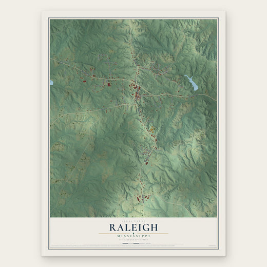 Raleigh, Mississippi map print, the full design