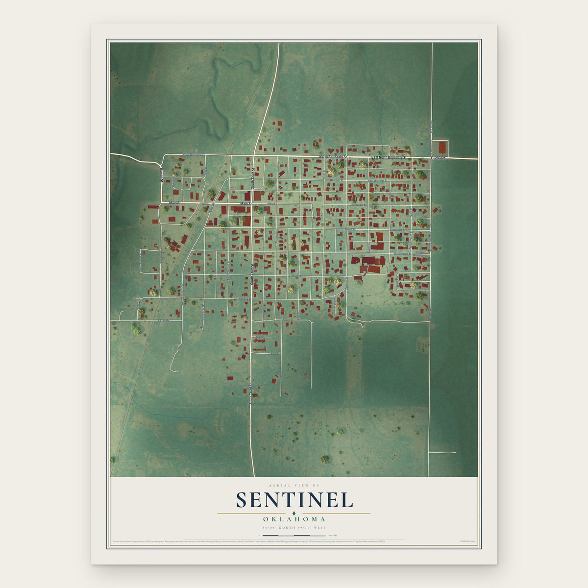 Sentinel, Oklahoma map print, the full design