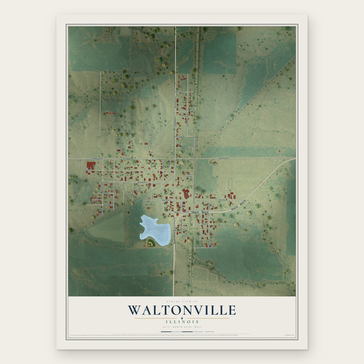 Waltonville, Illinois map print, the full design