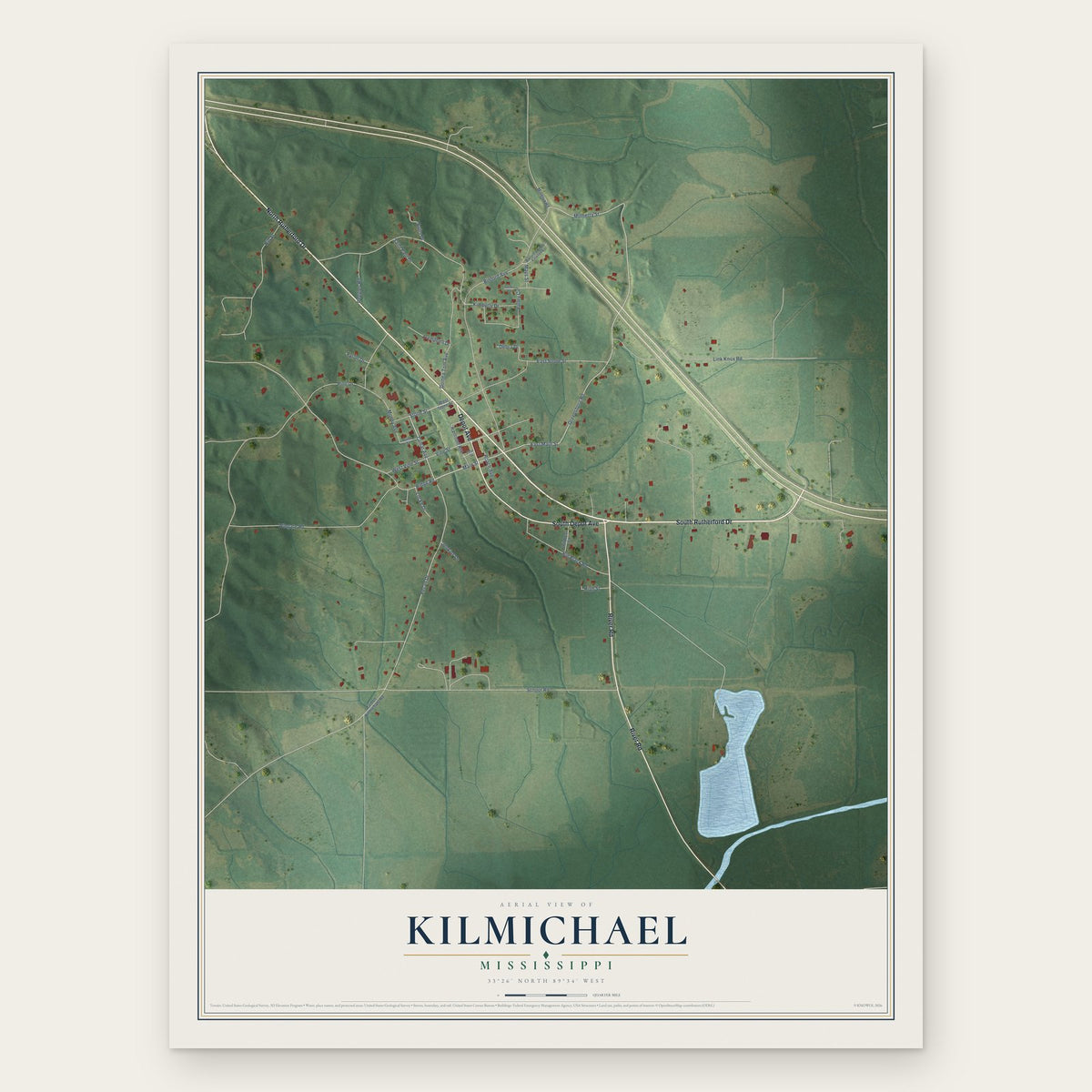 Kilmichael, Mississippi map print, the full design