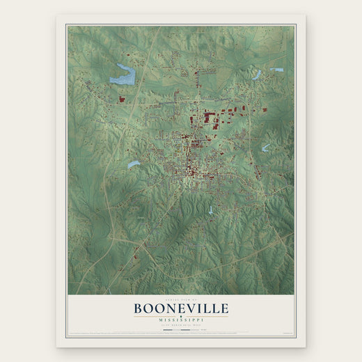 Booneville, Mississippi map print, the full design