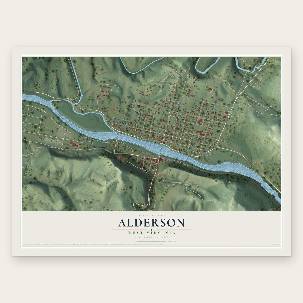 Alderson, West Virginia map print, the full design