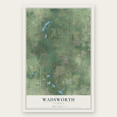 Wadsworth, Illinois map print, the full design