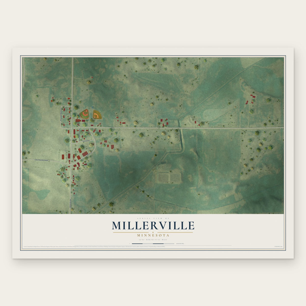 Millerville, Minnesota map print, the full design