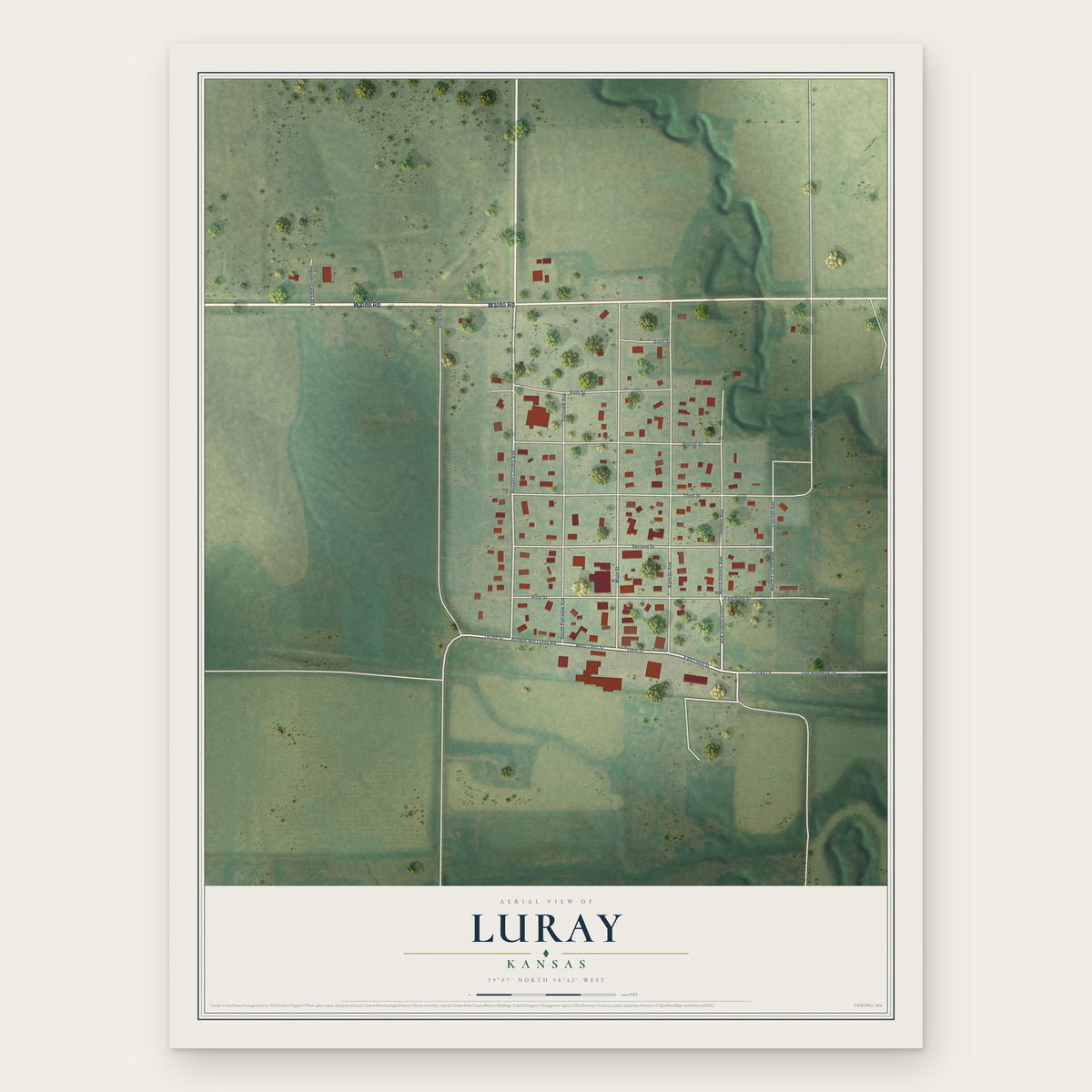 Luray, Kansas map print, the full design