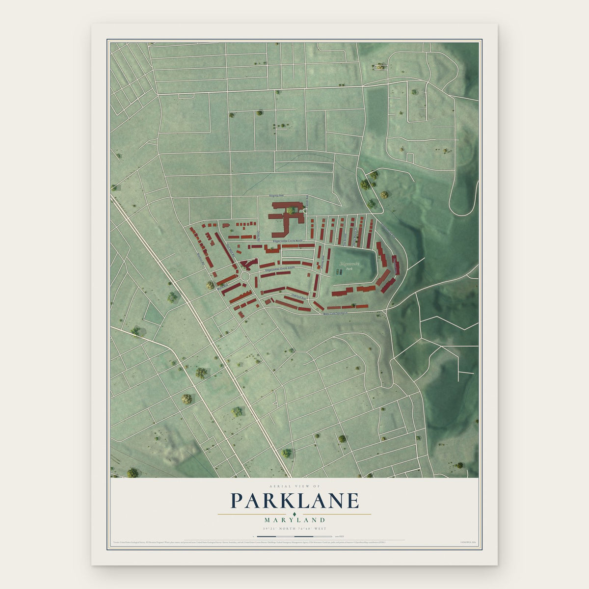 Parklane, Maryland map print, the full design