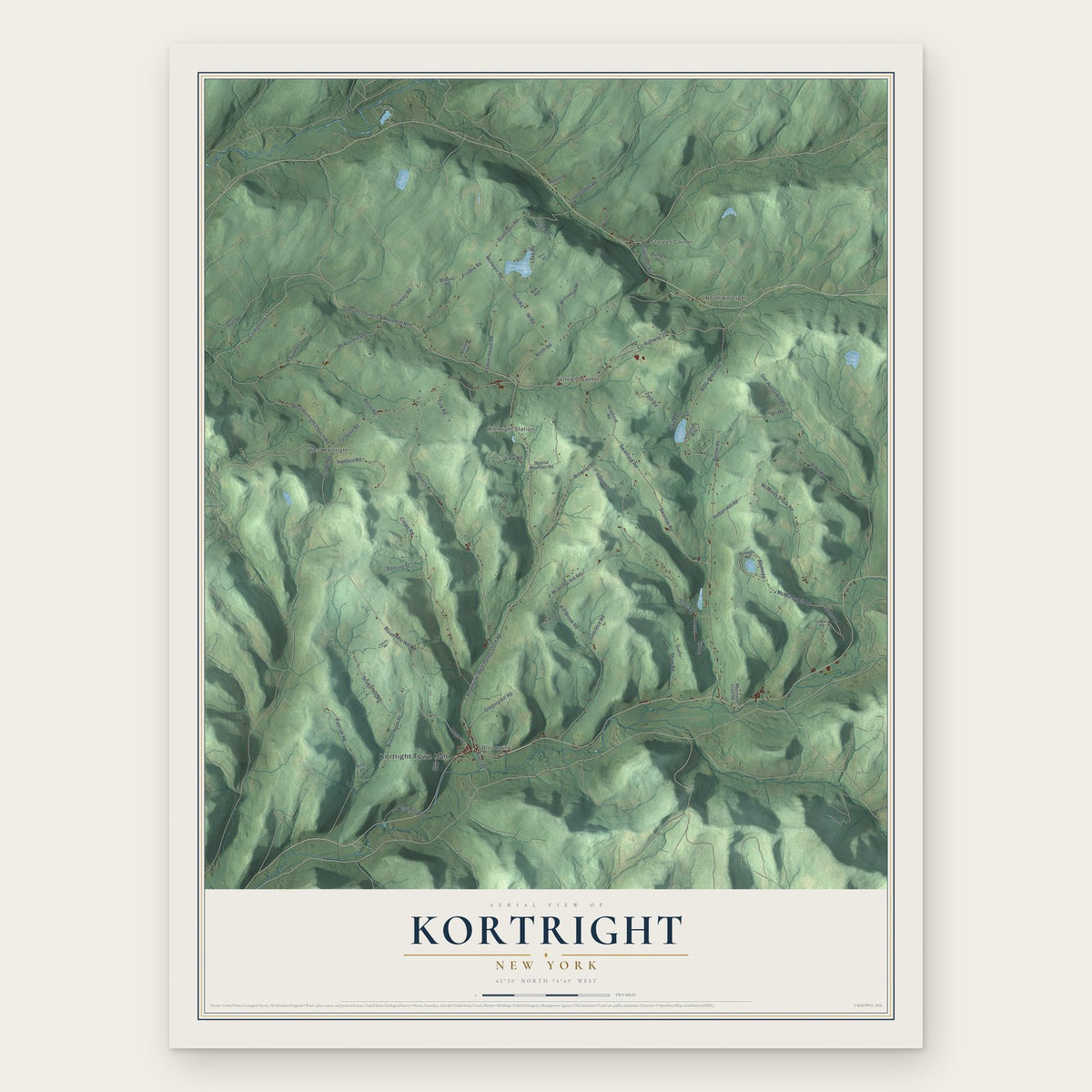 Kortright, New York map print, the full design