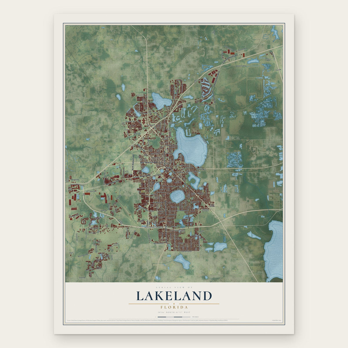 Lakeland, Florida map print, the full design