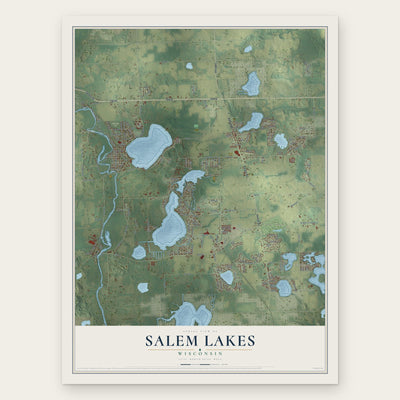 Salem Lakes, Wisconsin map print, the full design