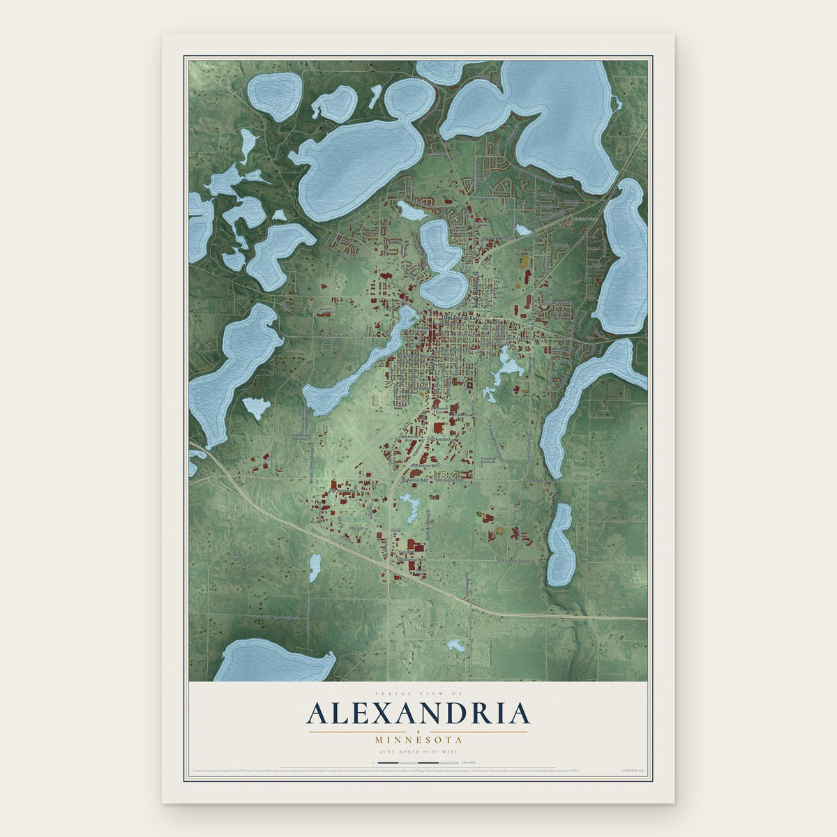 Alexandria, Minnesota map print, the full design