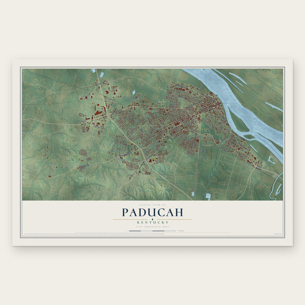 Paducah, Kentucky map print, the full design