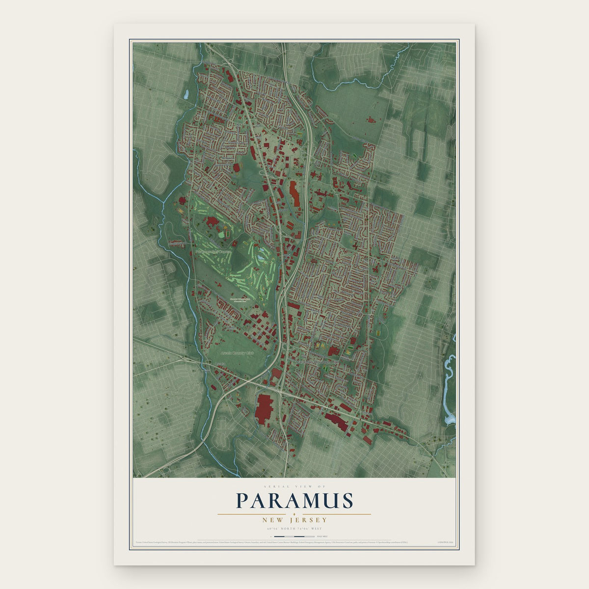 Paramus, New Jersey map print, the full design