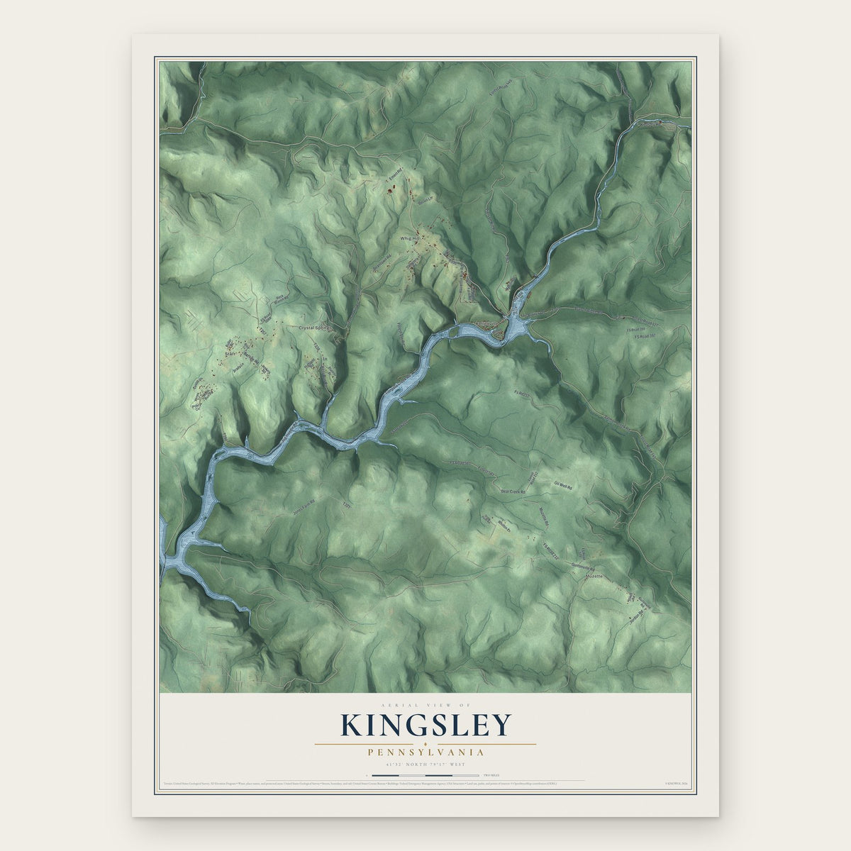 Kingsley, Pennsylvania map print, the full design