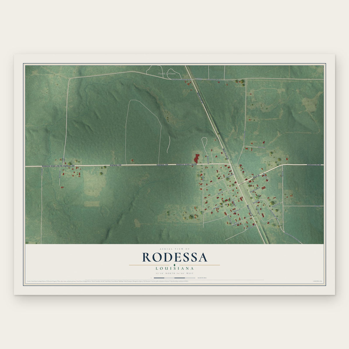 Rodessa, Louisiana map print, the full design