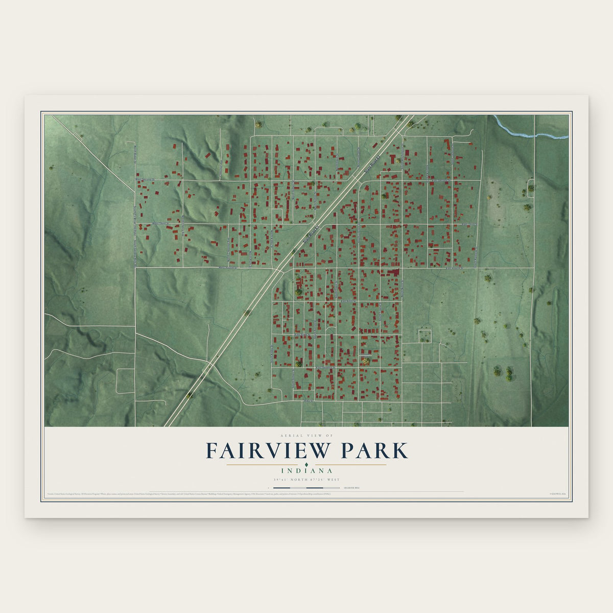 Fairview Park, Indiana map print, the full design